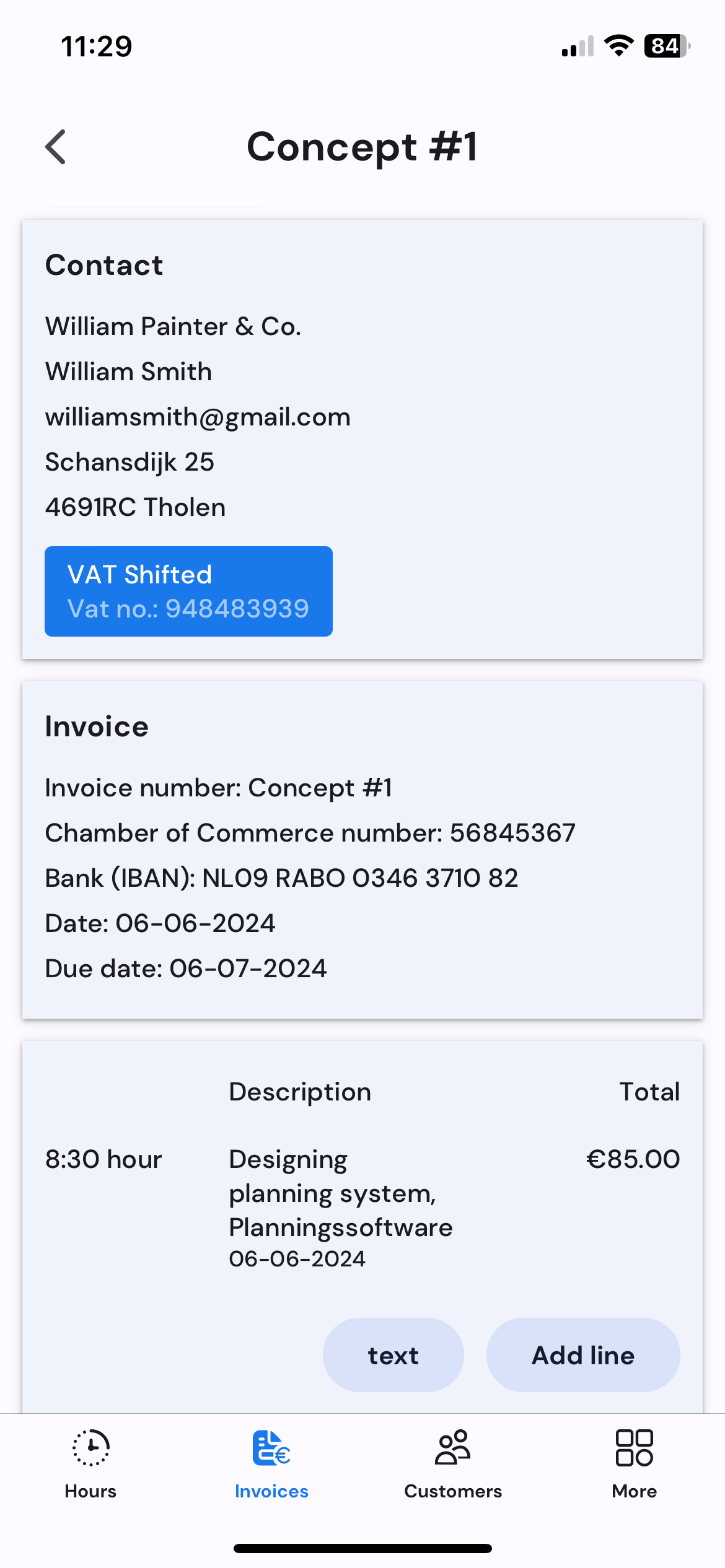 Invoice details on mobile