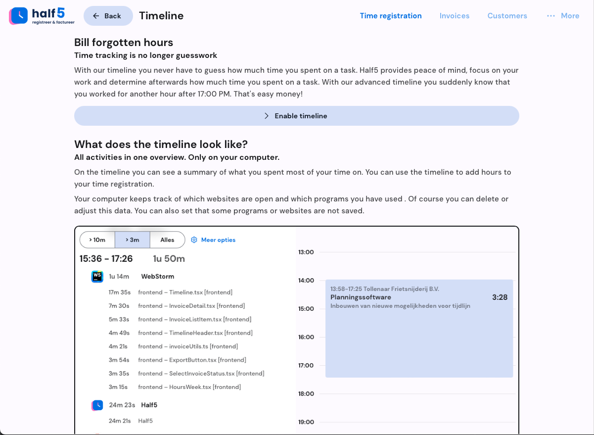 Half5 automatic timeline overview