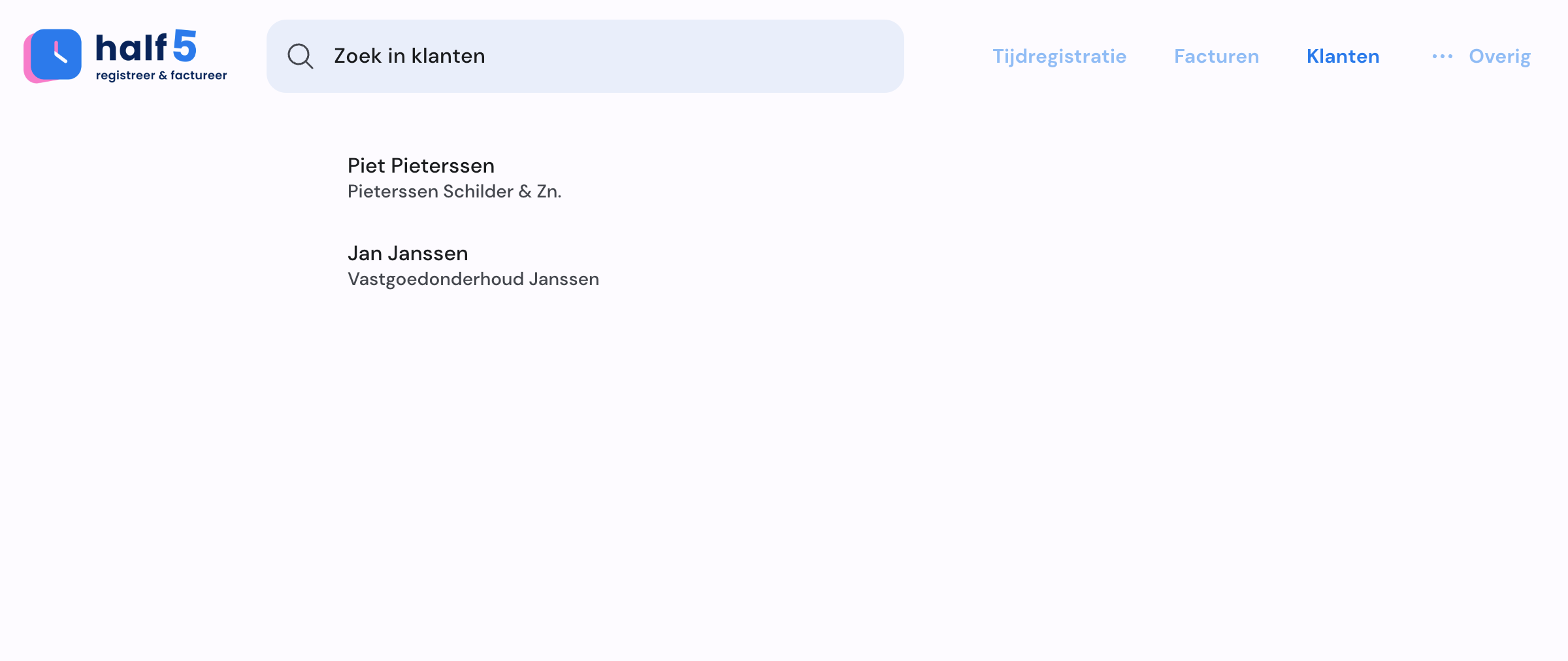Half5 contactenoverzicht met klantrelaties