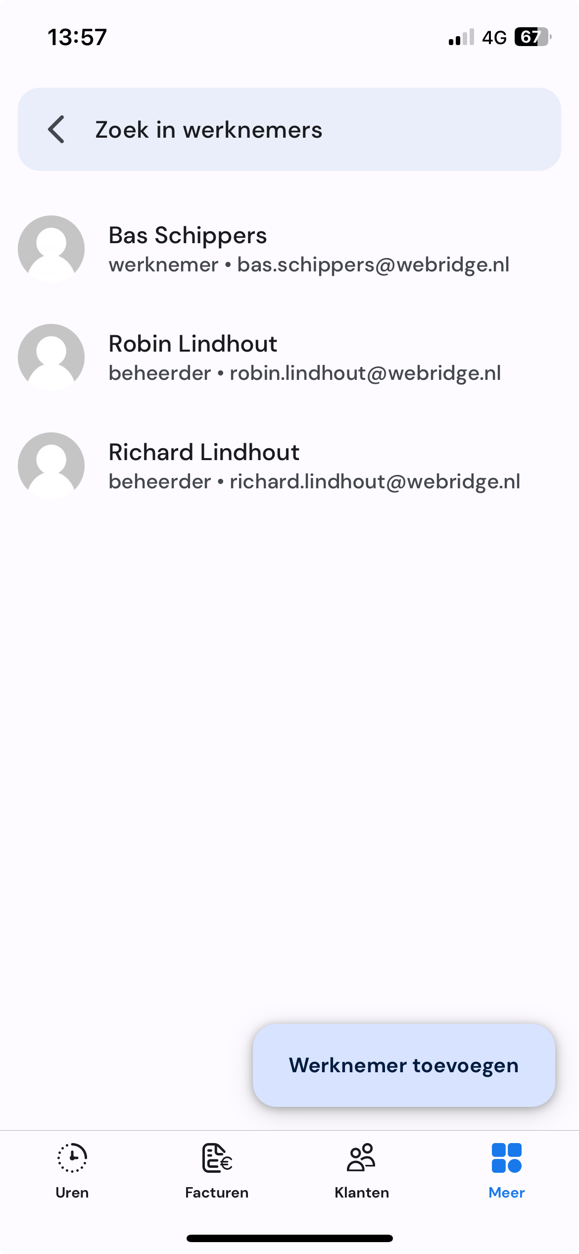 Half5 medewerkersoverzicht op mobiel