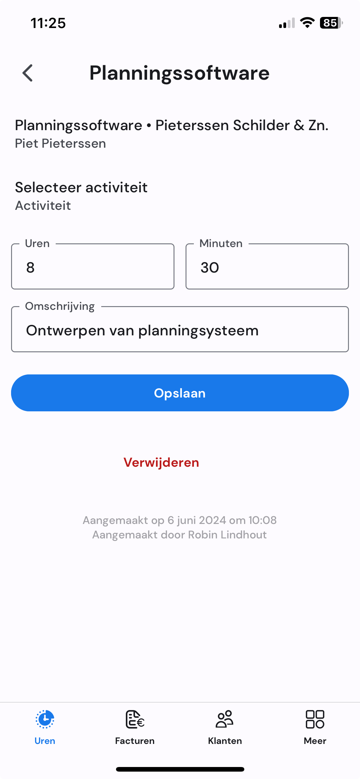 Half5 mobiel urendetail voor buitendienst